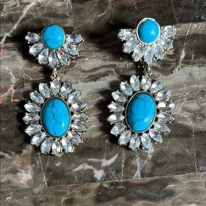 Turquoise and Silver Floral Drop Earrings